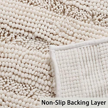 Turquoize Small Bathroom Rug 17x24, Soft Absorbent Chenille Bath Rug, Ivory