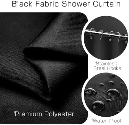 Bathroom Sets with Shower Curtain and Rugs, 8 Pcs Black Bathroom Accessories with Trash Can, Waterproof Shower Curtain, Bathroom Rugs Super Absorbent, Modern Bathroom Sets Complete Decor