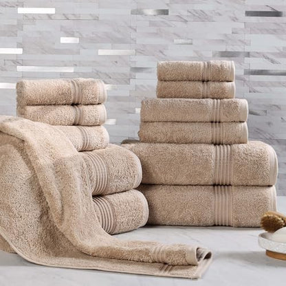 Superior Egyptian Cotton 12-Piece Towel Set, Assorted Towels for Home Bathroom, Guest Bath Decor Essentials, Includes 4 Bath, 4 Hand, 4 Face Towels/Washcloths, Quick Dry, Absorbent - Taupe