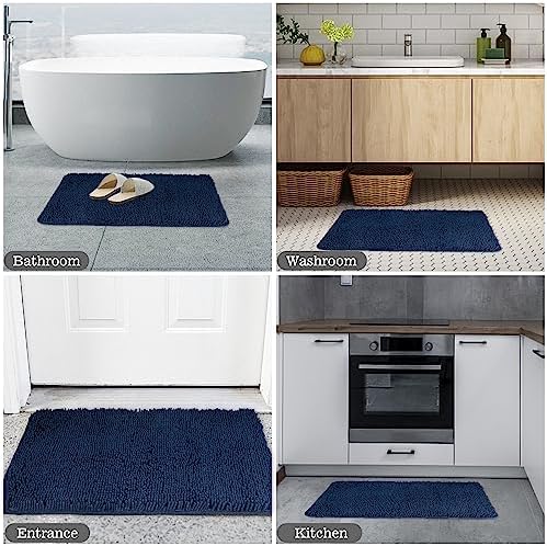 Yeaban Navy Blue Bathroom Rugs 17"x24",Chenille Bath Mats,Absorbent and Washable Bath Rug Non-Slip, Extra Soft Rugs for Bathroom Floor,Tub,Shower and Sink