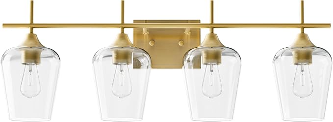 VONLUCE 4 Light Bathroom Vanity Light Fixture,Brushed Gold | Wine Glass Shades, E26 Sockets, Easy to install, Vanity Lights for Bathroom Bedroom Hallway Living Room