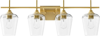 VONLUCE 4 Light Bathroom Vanity Light Fixture,Brushed Gold | Wine Glass Shades, E26 Sockets, Easy to install, Vanity Lights for Bathroom Bedroom Hallway Living Room