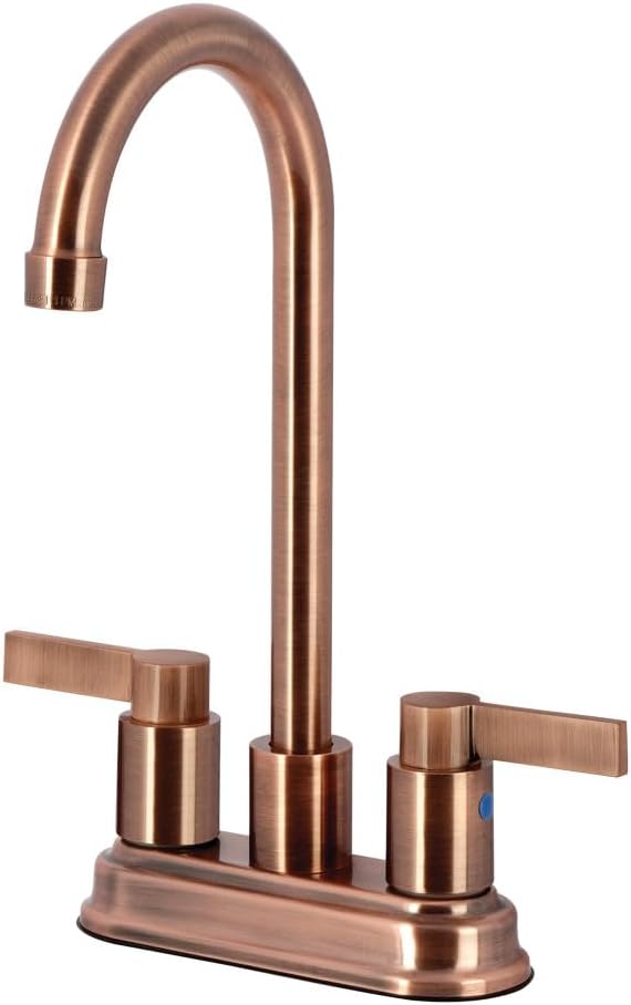 Kingston Brass KB849NDLAC NuvoFusion Two-Handle 2-Hole Deck Mount Bar Faucet in Antique Copper