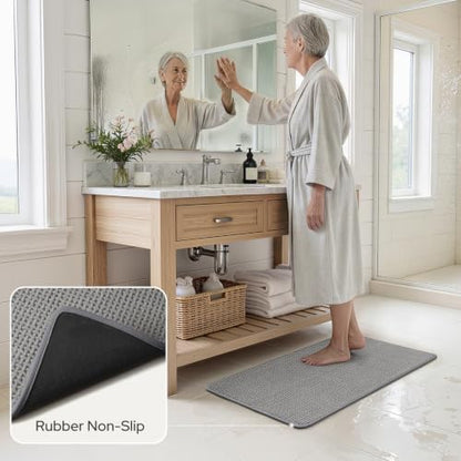 HOMEIDEAS Bathroom Rugs Set 2 Piece Thin Non Slip, Grey 17"x24"+20"x32"