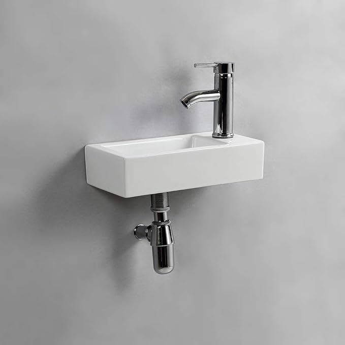 Small Bathroom Sink Wall Mounted Bathroom Sink Rectangle Ceramic Wash Basin Right Hand (Right Hand)