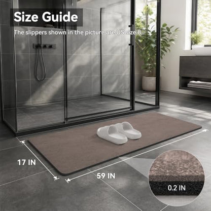 MontVoo -Bath Mat Rug-Rubber Backing Non Slip Quick Dry Absorbent Thin Bathroom Rugs Fit Under Door-Faux Suede Surface Bathroom Floor Mats-Shower Rug for in Front of Bathtub Shower Brown 17"x59"