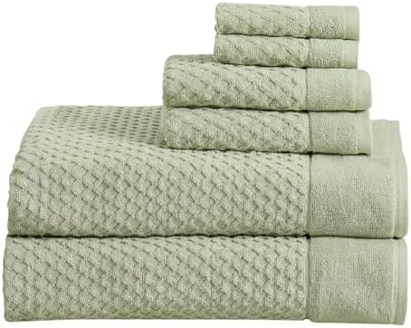 Great Bay Home Bath Towels - 100% Cotton 6 Piece Bath Sheet Set - Diamond Waffle Weave - Absorbent, Durable, Quick-Dry Towels for Bathroom (Pale Green)