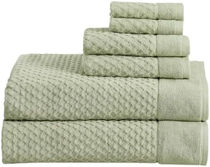 Great Bay Home Bath Towels - 100% Cotton 6 Piece Bath Sheet Set - Diamond Waffle Weave - Absorbent, Durable, Quick-Dry Towels for Bathroom (Pale Green)