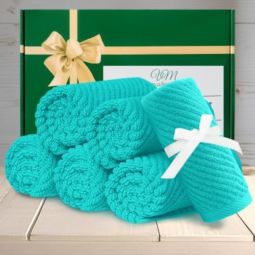 VOOVA & MOVAS Washcloths 6PC, 100% Cotton, 13x13 in, Turquoise