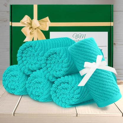 VOOVA & MOVAS Washcloths 6PC, 100% Cotton, 13x13 in, Turquoise