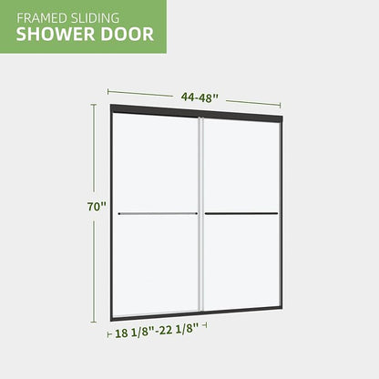 ACE DECOR Double Sliding Shower Door, 44"-48" W x 70" H, Matte Black Finish | Bypass Semi-Frameless Shower Doors, 6mm Clear SGCC Tempered Glass, Easy-Clean Nano Coating&Leak-proof&Reversible Installation