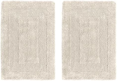 COTTON CRAFT 2 Pack Reversible Bath Mat - Soft Plush Bath Rug -20x30- Linen