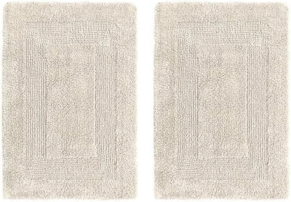COTTON CRAFT 2 Pack Reversible Bath Mat - Soft Plush Bath Rug -20x30- Linen