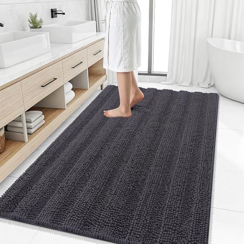 Smiry Thick Chenille Large Bathroom Runner Rugs 50x30, Bath Mat, Dark Grey