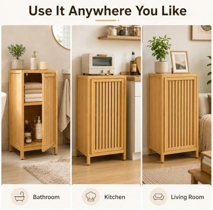 Bamboo Storage Cabinet, Freestanding Bathroom Floor Cabinet