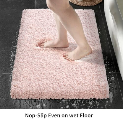 Disolla Bathroom Runner Rug 24x59 Non Slip Fluffy Long Bath Mat for Bathroom Floor Washable Plush Luxury Bath Rug for Tub Absorbent Shower Sink Mat Bedside Rug, Sakura Pink
