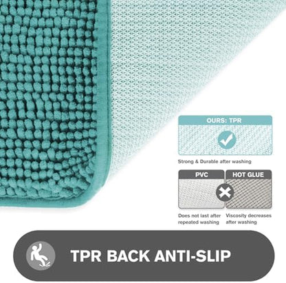 Teal Bathroom Rugs Sets 2 Piece – Absorbent and Washable Bath Mat, Non-Slip, Thick Soft Chenille Bath Rugs for Bathroom Floor, Shower, Sink - 20" x 32"+24" x 36"