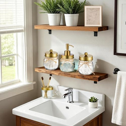Amolliar Glass Mason Jar Bathroom Accessories Set 4 Pcs (Gold)