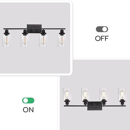 MELUCEE 4 Lights Sconces Wall Lighting Black with Clear Glass Shade | Industrial Bathroom Light Fixtures Vanity Lights Porch Light Fixtures Wall Mount (Patent No.: US D963914 S)