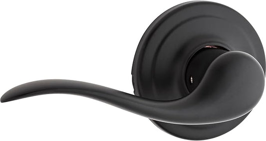 Kwikset Tustin Dummy Door Handle, Single Sided Lever for Closets, French Double Doors, and Pantry, Matte Black Non-Turning Left Handed Interior Push/Pull Lever, with Microban Protection