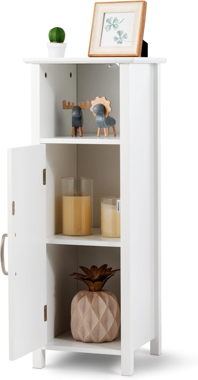 Tangkula Bathroom Floor Cabinet, Multifunctional Storage Cabinet, Anti-Tipping Device, 3-Height Adjustable Shelf, Wooden Freestanding Side Cabinet for Bathroom Home Office, 12 x 12 x 31.5 Inch