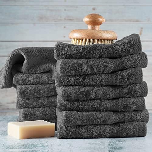 Hearth & Harbor Washcloths 12 Pack - 100% Cotton Washcloth for Body and face, High Absorbent and Soft 13"x13" Body Wash Cloth, Quick Dry - Dark Grey Washcloths