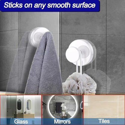 Bntuk Suction Cup Hooks for Shower, Removable Towel Hooks for Bathroom Window Glass Door Wall, Bath Robe Looafh Hook for Hanging - 2 Pack, White