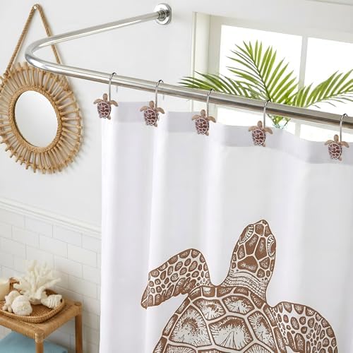 Amyhill 12 Pcs Shower Curtain Hooks Decorative Shower Curtain Rings Stainless Steel Resin Sea Theme Bathroom Decor Suitable for Home Bedroom(Sea Turtle)