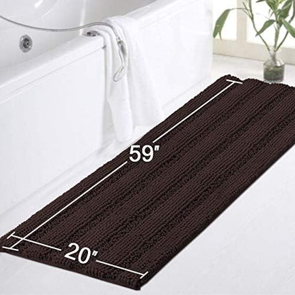 Turquoize Bathroom Runner Rug Extra Long Chenille Area Rug Non-Slip Brown Bath Room Rug Shag Shower Mat Bathroom Rugs Kitchen Rugs Washable Bath Mats for Kitchen 59 x 20 inches, Brown