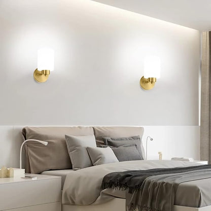 Frosted Wall Sconce Set of Two,Gold Sconce Bathroom Lighting,Modern Brass Vanity Light,Mid-Century Vanity Sconces for Bathroom,Livingroom,Kitchen