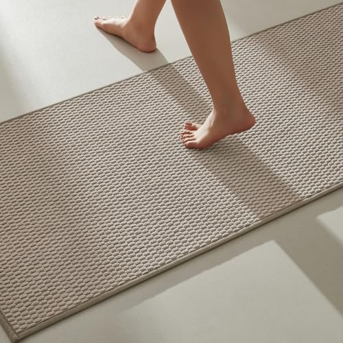 TYUU Bathroom Runner Rug, Long Bath Mat Washable Thin Quick Dry Low Pile Bathroom Runner Rugs 24 x 60 Non Slip, Beige 24"x60"