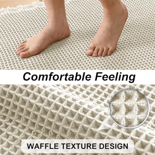 JIUZHEN Set of 2 Waffle Bathroom Rugs Boho Bath Mats 16"x24"+24"x36" Ivory
