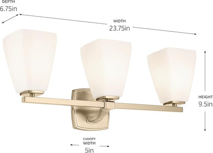 Kichler Marant 21.25" 3-Light Vanity Light with Opal Glass in Champagne Bronze, for Bathroom, Powder Room, Over a Mirror, (21.25" W x 9.5" H), 55216CPZ
