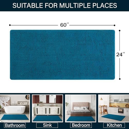LOCHAS Luxury Bathroom Rug Shaggy Bath Mat 24 x 60 Inch, Peacock Blue