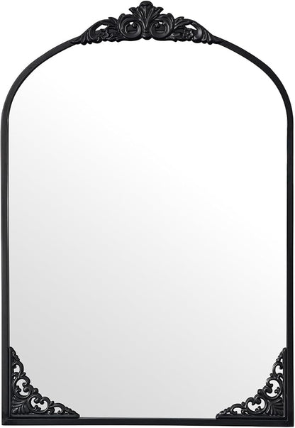 Vintage Arched Mirror 26x38 Inch Black Bathroom Mirror Antique Ornate Baroque Mirror for Living Room Entryway Bathroom Fireplace