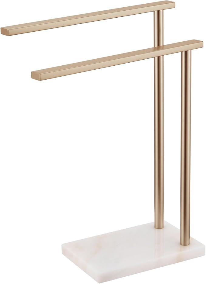 Hand Towel Bars for Bathroom Vanity Countertop 2-Tier Towel Rack Holders Stand with Heavy Marble Base Thicken Steady, Champagne Bronze Stainless Steel AN7003CPG