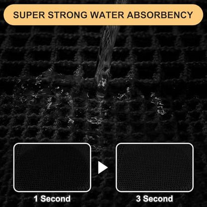 Upgrade Waffle Bath Mat, Boho Bathroom Rugs Absorbent Non Slip, Ultra Soft Bathroom Mat, Machine Washable Knit Bath Rugs with Tassels for Bathroom, Bedroom, Kitchen, Shower, Tub, Black, 32"x20"