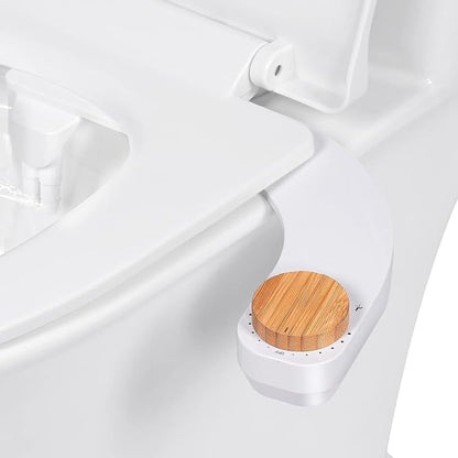 Bidet Toilet Seat Attachment - Self Cleaning Water Sprayer +Adjustable Pressure Nozzle, Easy Install (Cold Water Classic, White/Bamboo)