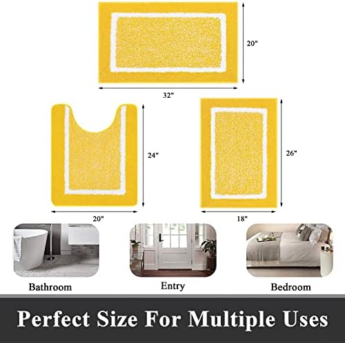 Pauwer 3 Piece Bathroom Rug Set, Non Slip Washable Bath Mat, Yellow