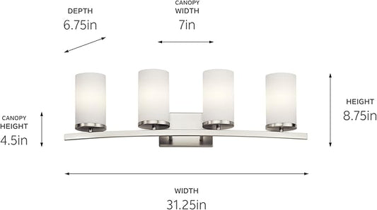 KICHLER Crosby 31" 4 Light Vanity Light Satin Etched Cased Opal Brushed Nickel