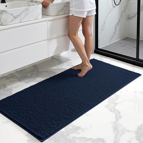 SUBRTEX Bathroom Rugs, 24" x 44" Chenille Bath Rug Soft Short Plush Bath Mat Soft Shower Mat Water Absorbent Shower Mat Quick Dry Machine Washable, Navy