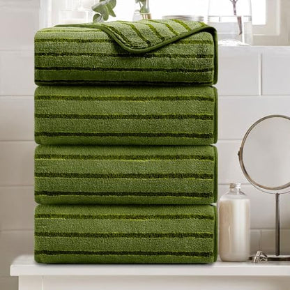 4 Piece Dark Green Cabana Stripe Large Bath Towels Oversized Bath Sheet Super Soft Breathable Jumbo Bathroom Towels Highly Absorbent Shower Towel Quick Dry Beach Chair Towel Spa Gym Hotel Towel Set
