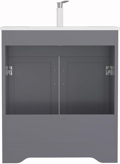30 Inch Bathroom Vanity, Wooden Double Door Bathroom Sink Storage Cabinet, Freestanding Modern Bathroom Vanity Without Sink (Grey No Sink, 30")