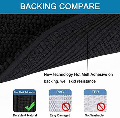H.VERSAILTEX Bathroom Rugs Bath Rug Set 2 Piece Bathroom Contour Rug Toilet Mat Sets Non Slip Contour Bath Rug Set Ultra Thick Water Absorbent Striped Washable(20" x 32" Plus 20" x 20" U, Black)