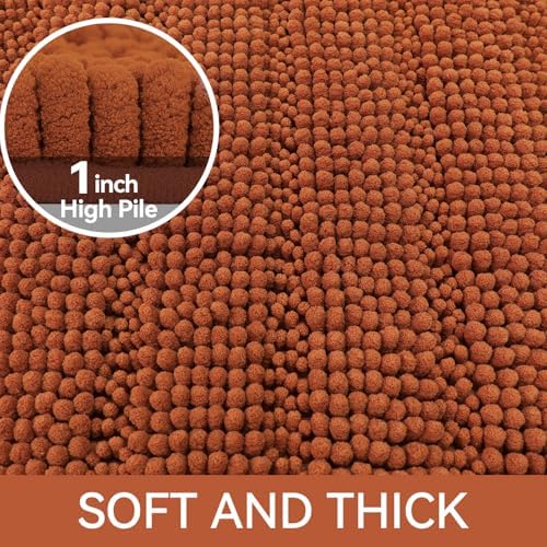 Bcoimo Bath Rug Mat,48x24 Extra Soft Burnt Orange Long Bathroom Runner Rug