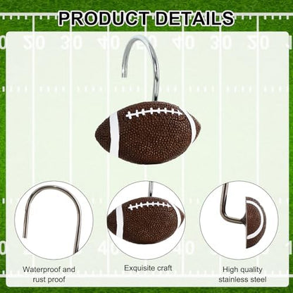 12-Piece Football Shower Curtain Hooks for Bathroom