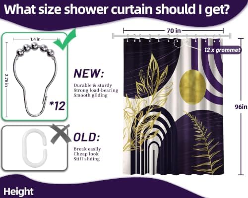 Dark Purple and Gold Extra Long Shower Curtain, Tall 72X96 in