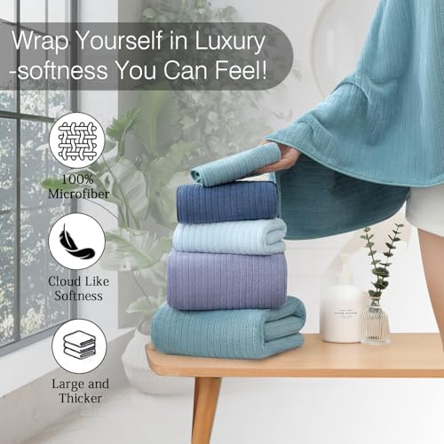 18 Piece Family Bath Towel Set Include 6 Bath Towels,6 Hand Towels and 6 Washcloths Soft Bathroom Towel with Hanging Loops,Highly Absorbent Quick Dry Towels Set for Bathroom,Hotel and Spa-Turquoise