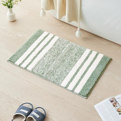 CozeCube Sage Green Striped 32"x20" Non Slip Washable Bath Mat