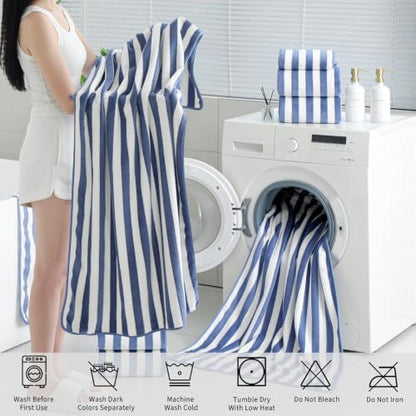 18 Pcs Blue Purple Stripe Bath Towel Set with Hanging Loop-6 Bath Towels,6 Hand Towels,6 Washcloths Soft Family Towels Set Bathroom Towel Highly Absorbent Quick Dry Shower Towel for Beach Chair Hotel